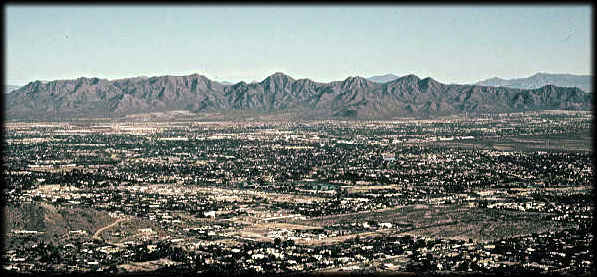 The McDowell Mountains loom above central Scottsdale, Arizona, in this view looking northeast.