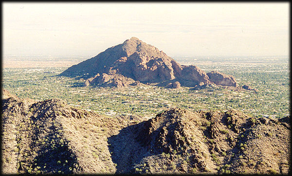 The west end of Camelback Mountain, from Squaw Peak, in the Phoenix Mountains Preserve.