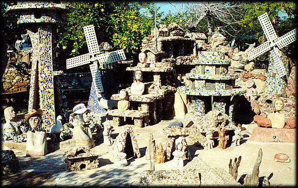 Rocks and ceramics are everywhere to greet you at the Sunnyslope Rock Garden, in Phoenix, Arizona.