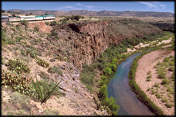 The Verde Canyon Railroad runs between Clarkdale and Perkinsville, Arizona, along the Verde River.
