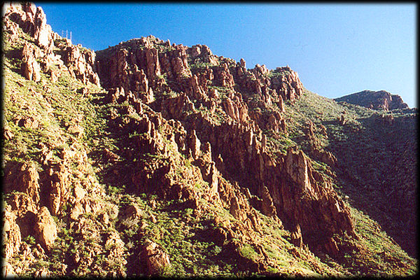 The southern walls of Devil's Canyon, along US60, near Superior, Arizona.