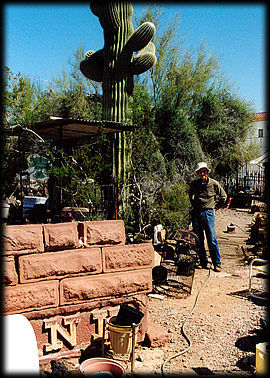 This brick wall was once part of downtown Phoenix, and is now preserved in part at the Somewhere Over the Rainbow Museum and Rock Garden, in Phoenix, Arizona.