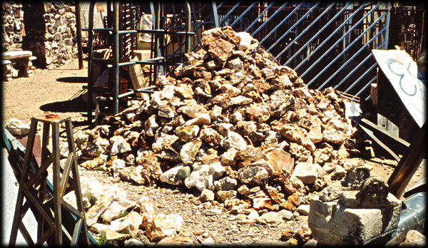 One of the many piles of rocks with a story at the Somewhere Over the Rainbow Museum and Rock Garden near Lookout Mountain, in Phoenix, Arizona.